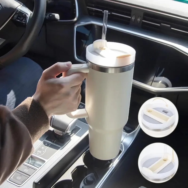 40oz Stainless Steel Insulated Tumbler with Straw & Handle