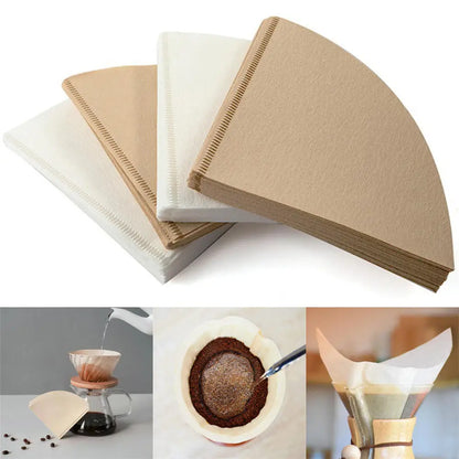 100 PCS V-Shaped Coffee Filters - Wood Pulp Cone Design