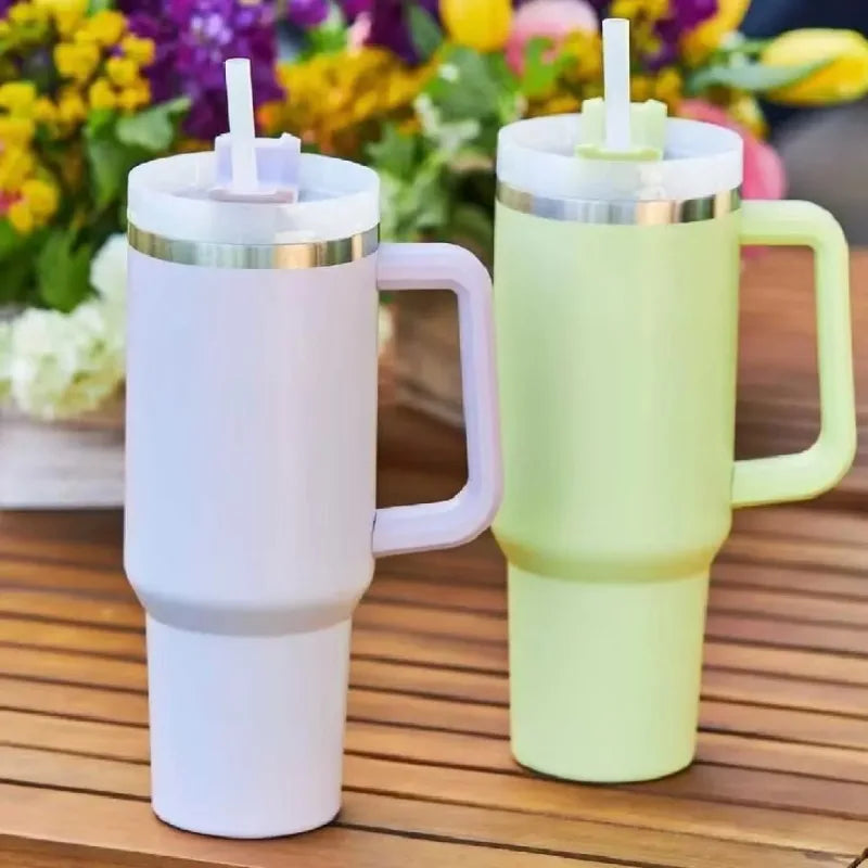 40oz Stainless Steel Insulated Tumbler with Straw & Handle