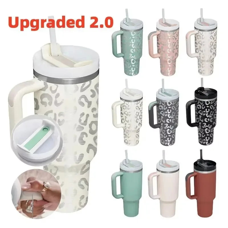 40oz Stainless Steel Insulated Tumbler with Straw & Handle